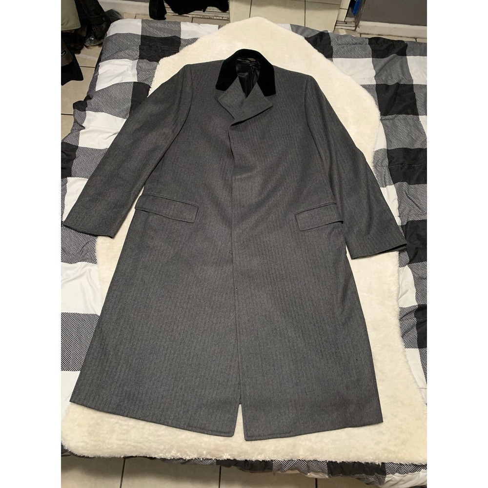 Jos.‎ Joseph A Bank Long Wool Mens Dress Trench Coat Gray Overcoat 44L Jacket